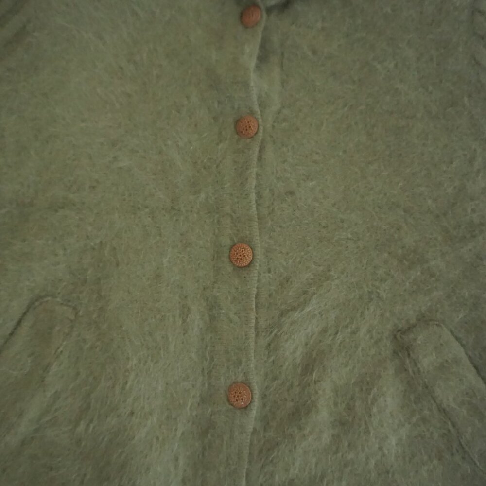 Vintage Carrie A Lee Olive Green Angora Button Up Sweater Cardigan M L - Picture 6 of 9